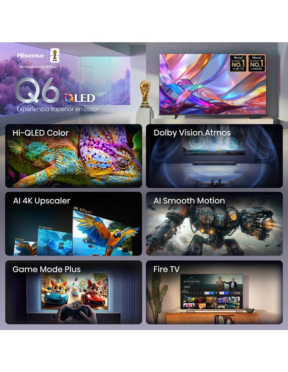 Pantalla smart tv qled de 55 pulgadas 4k/uhd 55qd6sfm con fire os con ai smooth motion 15